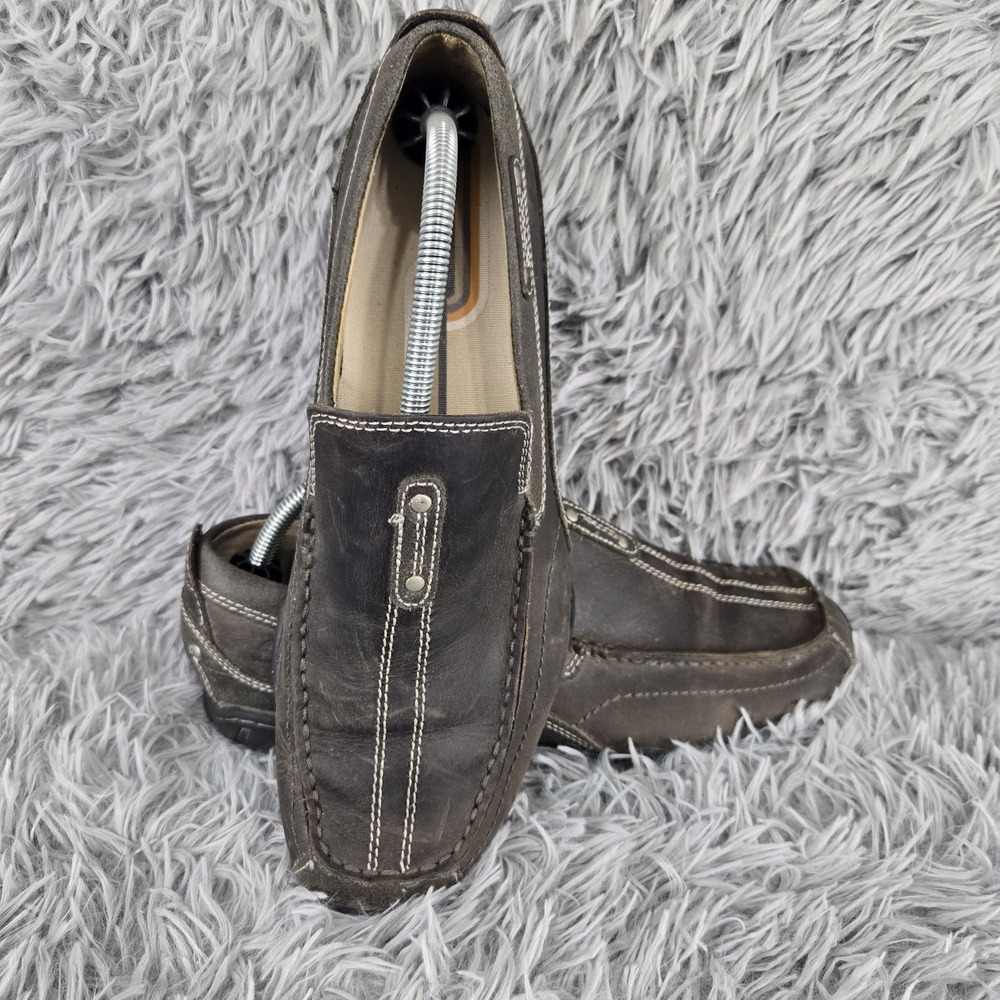 Skechers Mens 10 Charcoal Leather Contrast Stitch Slip On Loafer 62176